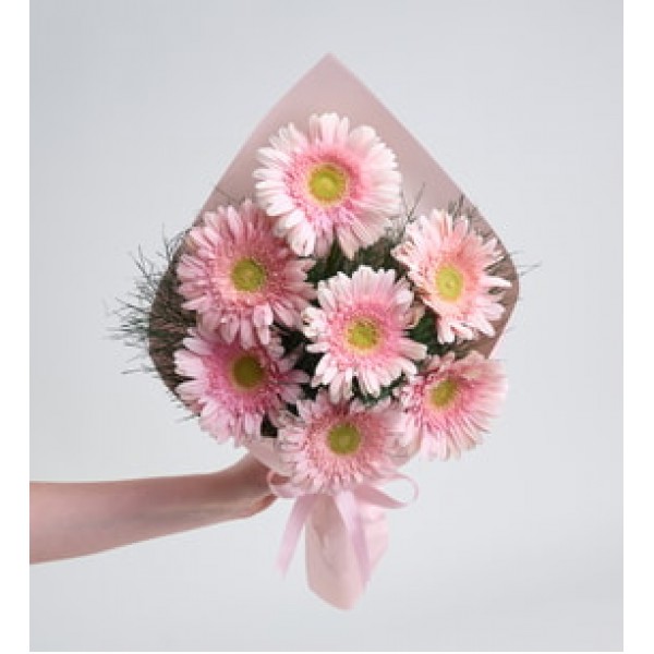 7 pembe gerbera buketi